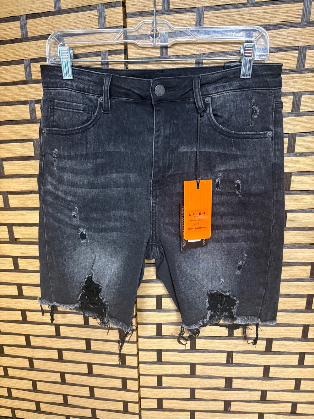 Risen‎ Jeans Black Distressed Bermuda Jean Shorts Size Large